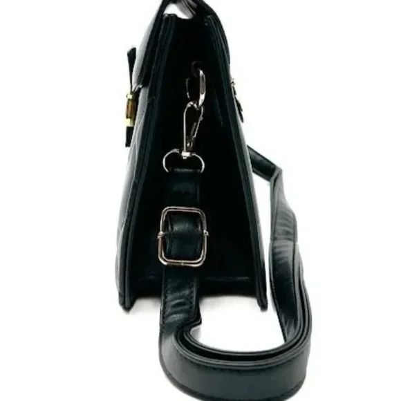 NWT Valentino Orlandi Black Quilted Satchel Top Handle Bag Gold V Logo Clasp - Picture 3 of 11